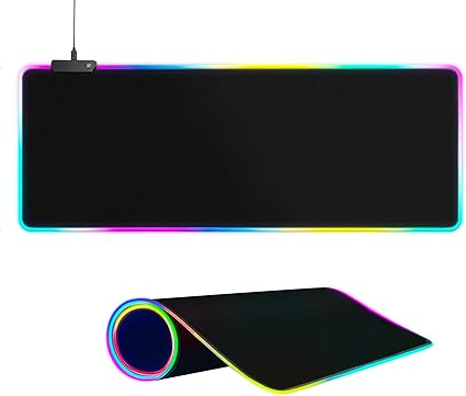 Large RGB Gaming Mouse Pad -15 Light Modes Touch Control Extended Soft Computer Keyboard Mat Non-Slip Rubber Base for Game